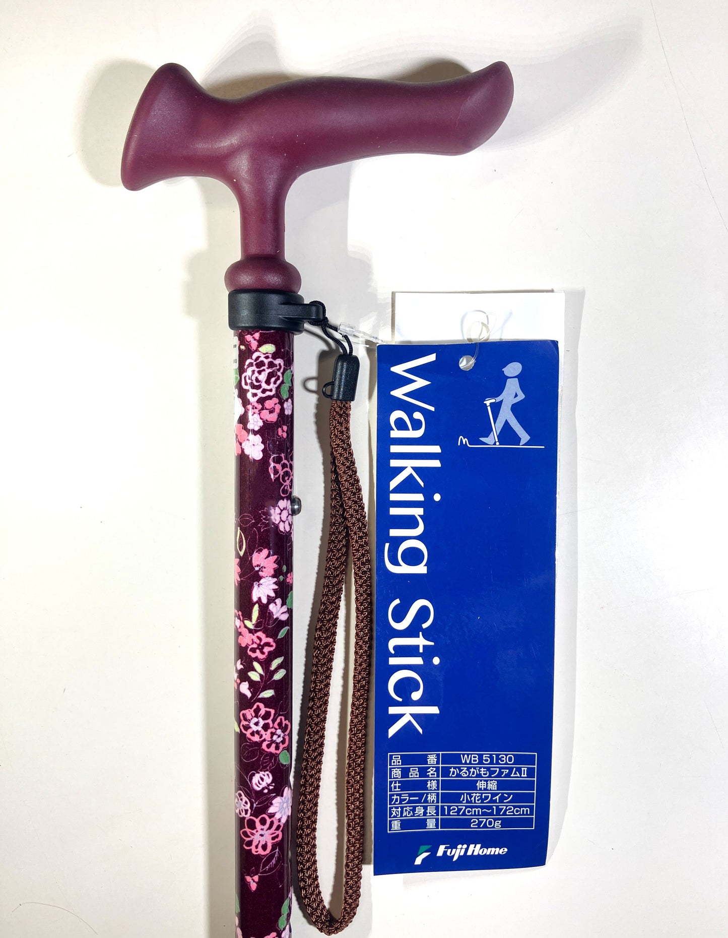 かるがもファムⅡ伸縮ステッキ　小花ワイン　WB5130