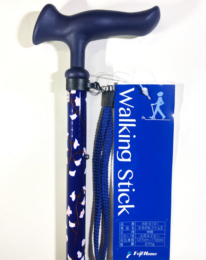 かるがもファムⅡ伸縮ステッキ　小花ネイビー　WB5131