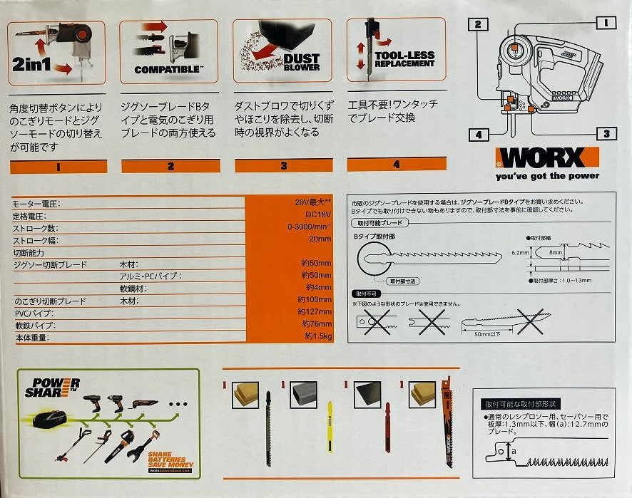 WORX コンボキット Hセット（マルチサンダー+ジグソー＆のこぎり+クリーナー）