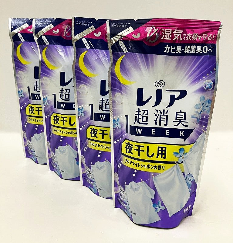 P＆G レノア 超消臭1WEEK 柔軟剤 夜干し用 アクアナイトシャボンの香り 詰替用 340ml【4本セット】