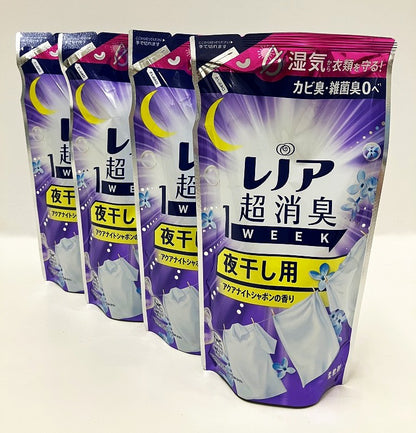 P＆G レノア 超消臭1WEEK 柔軟剤 夜干し用 アクアナイトシャボンの香り 詰替用 340ml【4本セット】